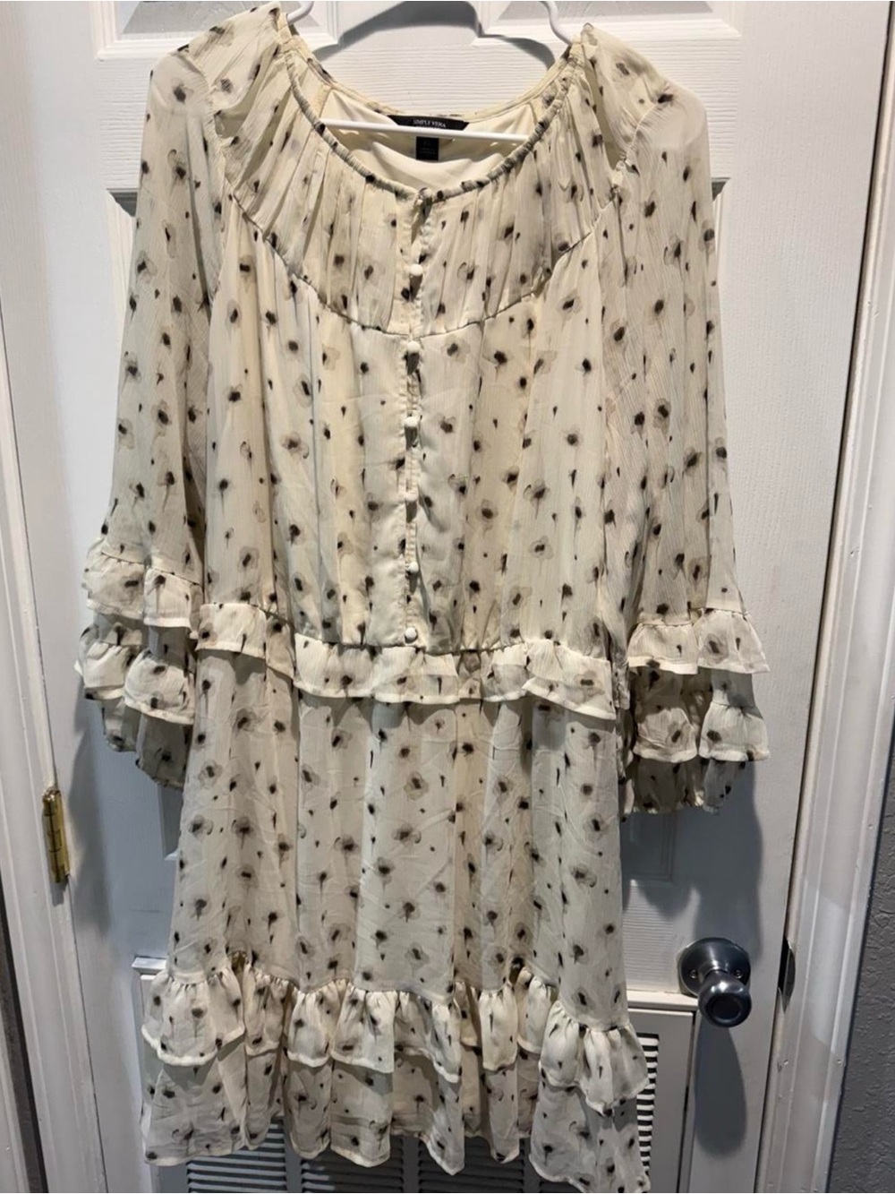 Simply Vera Vera Wang Cream Dress with Black Dot Print and Ruffles